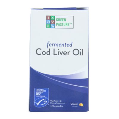 Green Pasture Blue Ice Fermented Cod Liver Oil Caps, Orange