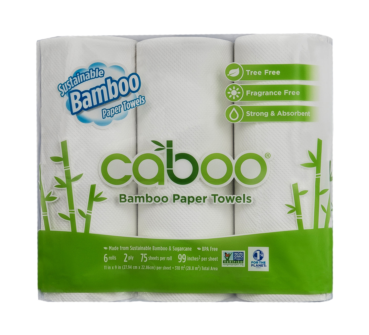 Caboo Paper Towels, Bamboo & Sugar Cane, 2 ply, White