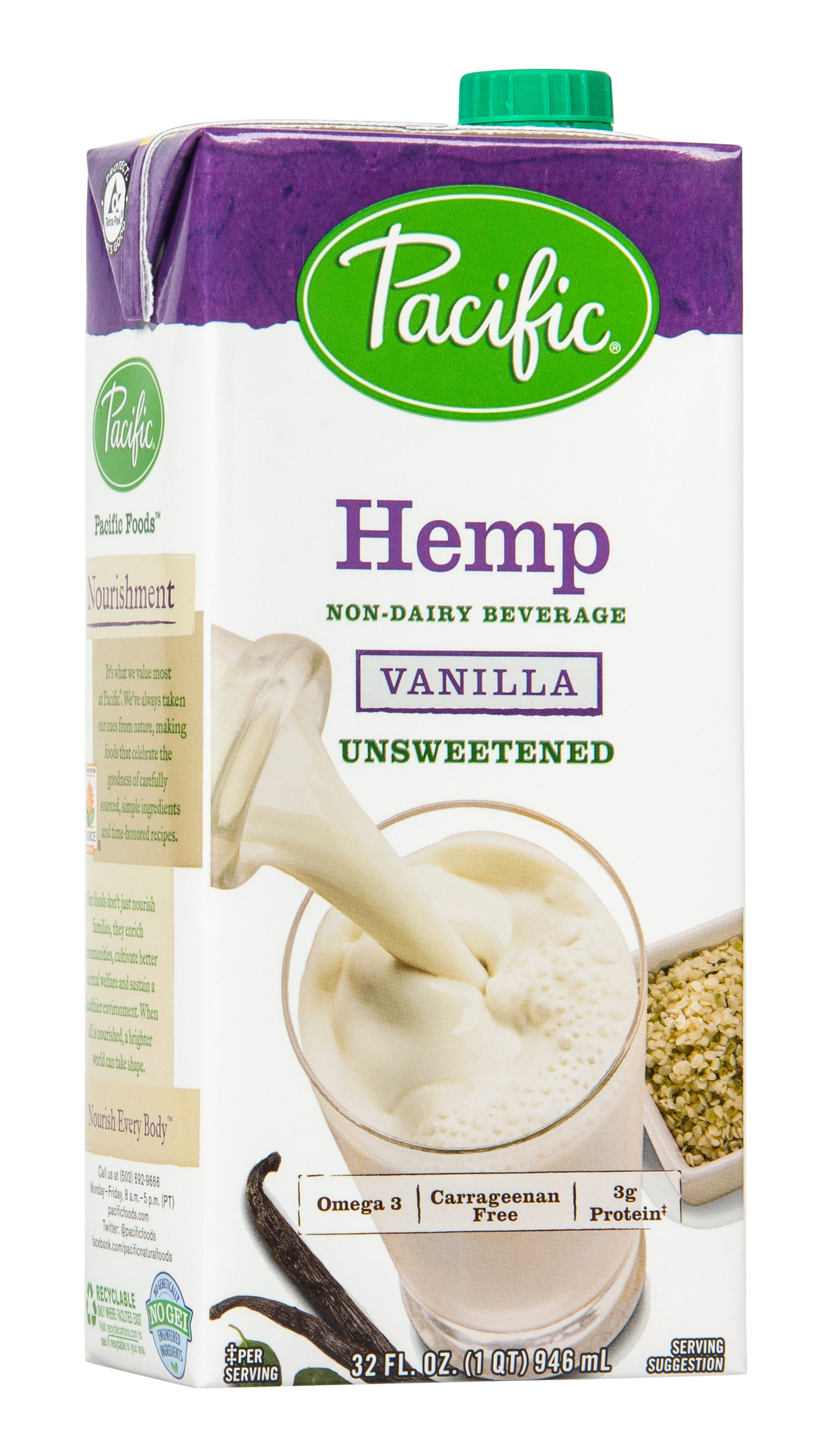 Pacific Foods Hemp Milk, Unsweetened, Vanilla, All Natural - Manna Harvest