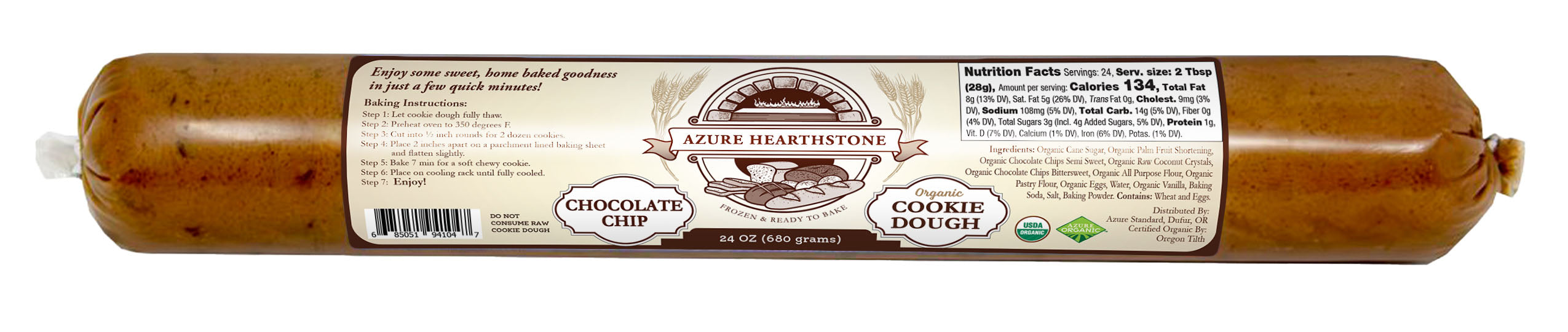 Azure Hearthstone Cookie Dough, Chocolate Chip, Organic, FROZEN Manna