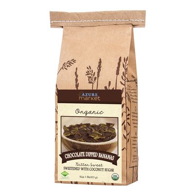 Azure Market Organics Bitter Sweet Chocolate Dipped Dehydrated Bananas, Coconut Sugar, Organic