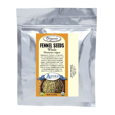 Azure Market Organics Fennel Seeds, Whole, Organic