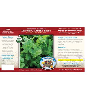 Azure Husbandry Leisure Cilantro Seed, Organic