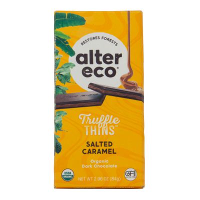 Alter Eco Truffle Thins, Dark Chocolate Bar, Salted Caramel, Organic