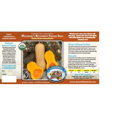 Azure Husbandry Waltham's Butternut Squash Seed, Organic