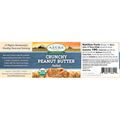 Azure Market Organics Peanut Butter, Crunchy, Salted, Organic