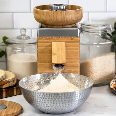 NutriMill Harvest Stone Grain Mill - Wheat Grinder - Silver
