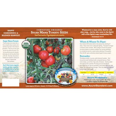 Azure Husbandry Sugar Mama Tomato Seed, Organic