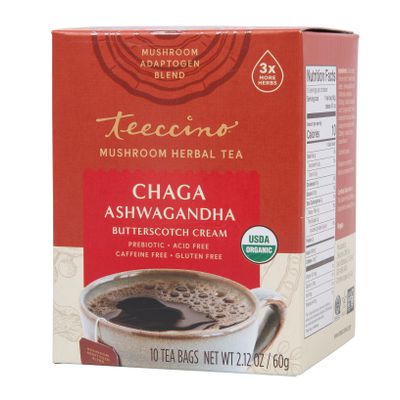 Teeccino Chaga Ashwagandha, Mushroom Herbal Tea, Organic