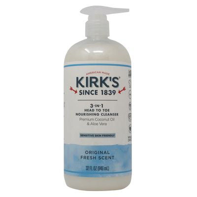 Kirk's Body Wash, 3 in 1 Head to Toe Nourishing Cleanser, Original Fresh Scent