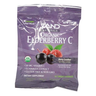 Zand Organic Elderberry C Lozenge Pack with Vitamin C, Herbal Extracts, Gluten-Free, Non-GMO, 18 Throat Lozenges.