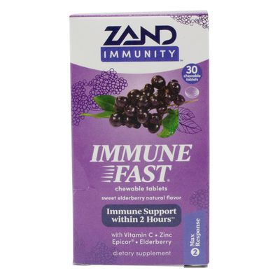 Zand Immune Fast Sweet Elderberry Chewable Tablets for Quick Immune Support, 30 Tablets per Package