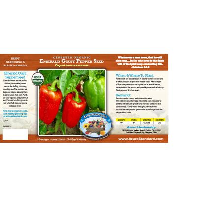 Azure Husbandry Emerald Giant Pepper Seed, Organic