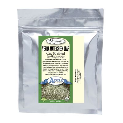 Azure Market Organics Yerba Mate Green Leaf, Cut & Sifted, Organic