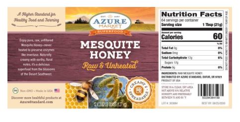 Azure Market Honey, Raw, Unheated, Mesquite